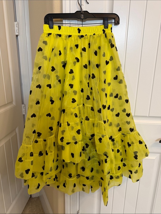 Beulah Dresses & Skirts - Beulah Neon Yellow Heart-Print Tiered A-Line Skirt
